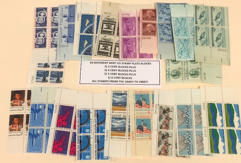 (20) Different Mint U.S. Stamp Plate Blocks