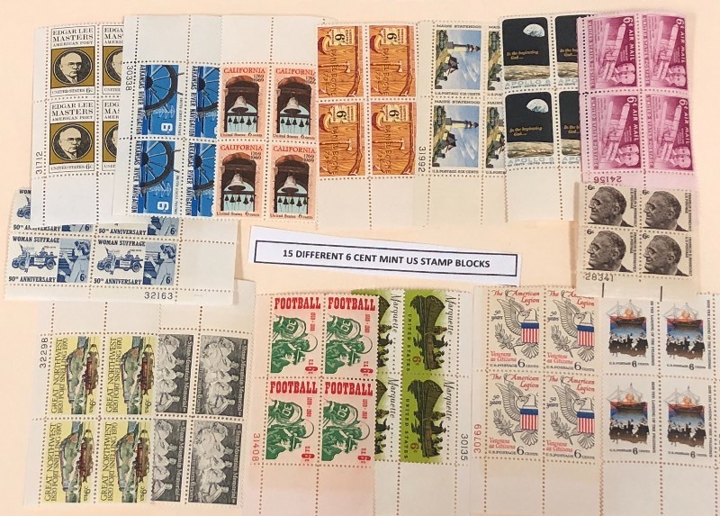 (15) Different Mint U.S. Stamp Blocks