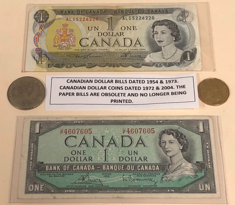 Lot Of Canadian Dollar Bills & Canadian Dollar Coins
