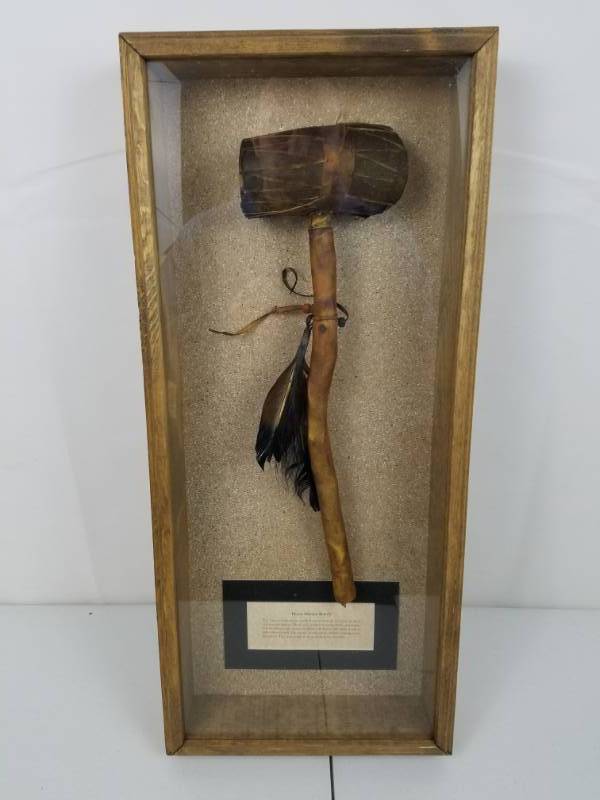 lot 13 image: Native American Horn Dance Rattle and display case