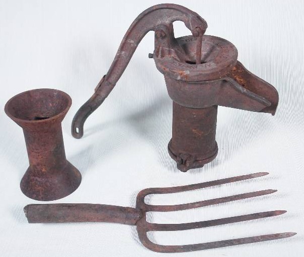 lot 63 image: Farm House Pump Head, Fork Head, &