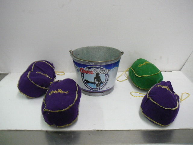 lot 32 image: Coors Beer Bucket with Crown Royal Bags
