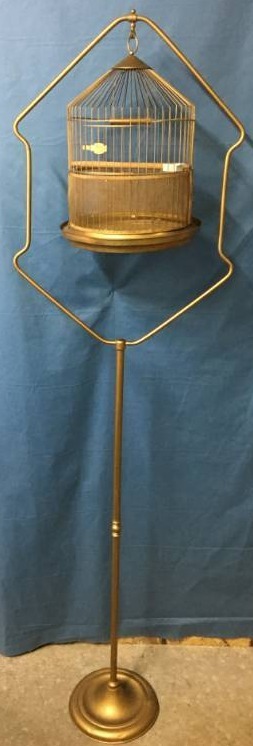 lot 8 image: Vintage Brass Bird Cage with Stand