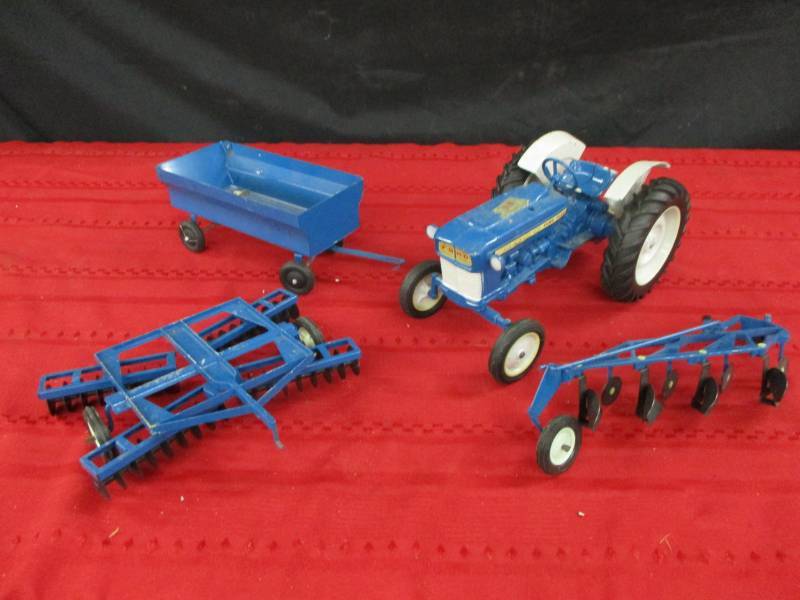 Ford  Ertl Tractor ,Digger, Wagon, disc and  plow