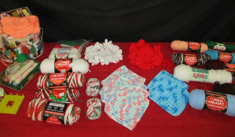 Knitting yarn and supplies. Pot holders