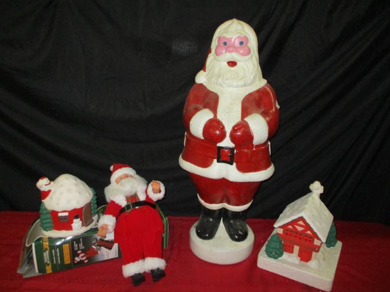 Large Antique Santa needs bulb and chord, porcelein village houses and