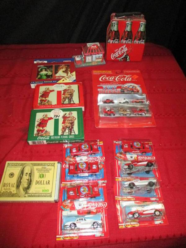 Coke Collection of cars, cards, and various items