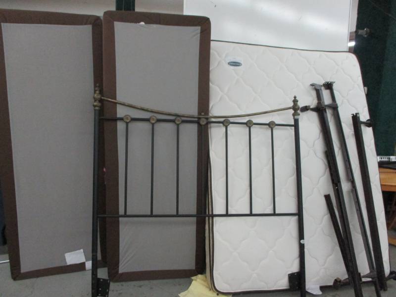 Queen size Englander complete bed set wtwo piece box spring and headboard