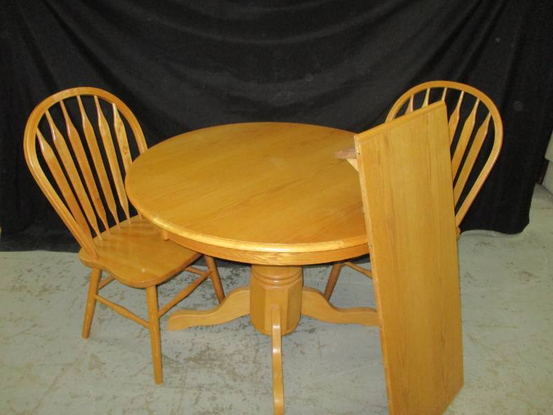 Heavy Duty Wood table with 2 Chairs and leaf