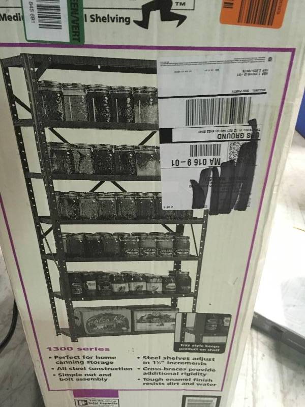 lot 3 image: Edsal 60 in. H x 30 in. W x 12 in. D Steel Canning Shelving Unit in Gray  in like new condition