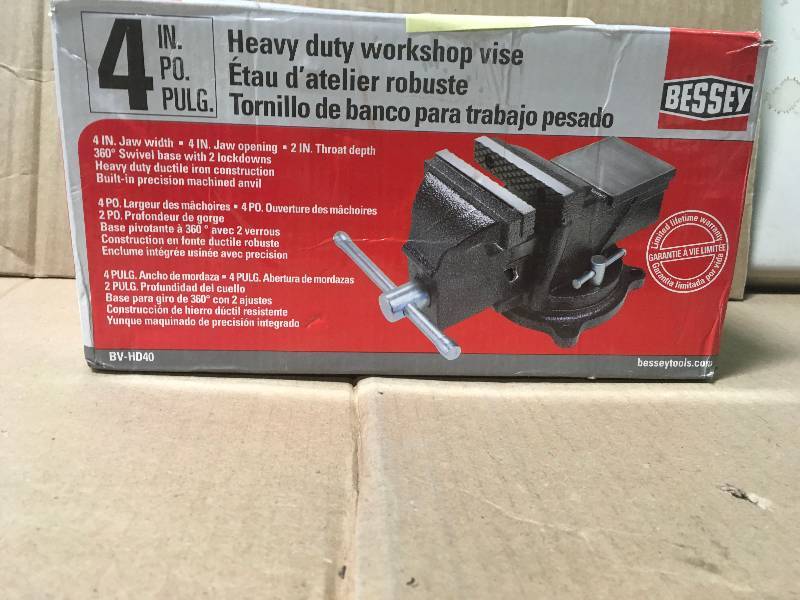 lot 8 image: BESSEY 4 in. Heavy-Duty Bench Vise with Swivel Base  in like new condition