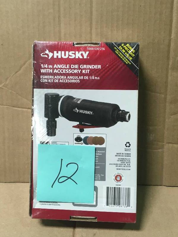 lot 12 image: Husky 14 in. Angle Die Grinder Kit  in like new condition