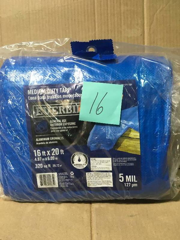 lot 16 image: 16 ft x 20 ft General purpose 5 mil Medium Duty Tarp - Blue  in like new condition