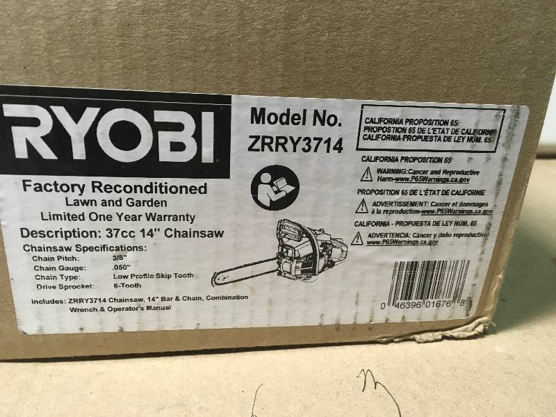 lot 19 image: Ryobi Reconditioned 14 in. 37cc 2-Cycle Gas Chainsaw