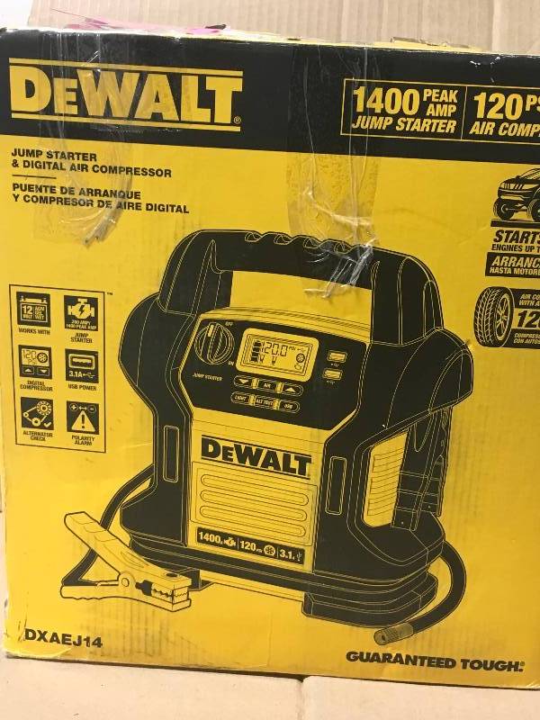 lot 30 image: DEWALT-DXAEJ14 1400 Peak Amp Jump Starter with Digital Compressor USED in good condition
