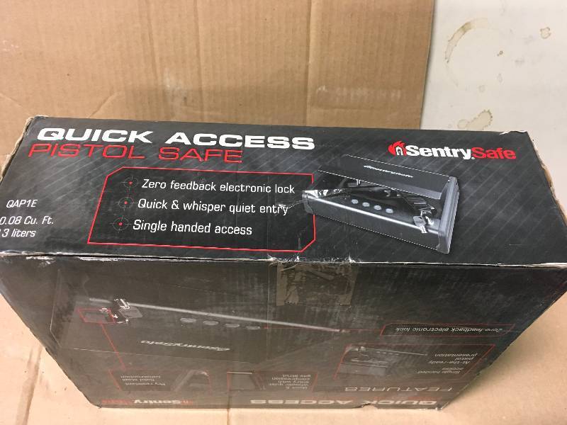 lot 32 image: SentrySafe QAP1E Pistol Safe, Quick Access Gun Safe, Digital Lock  in like new condition