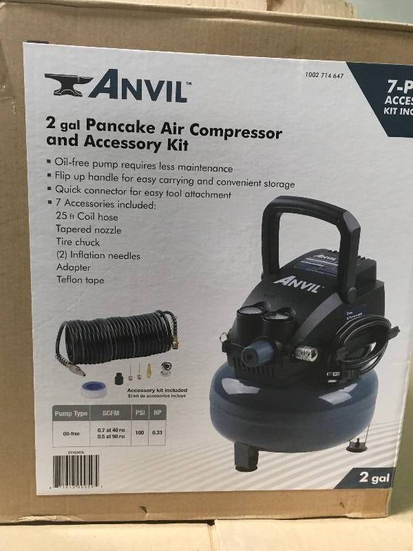 lot 47 image: ANVIL 2G Pancake Air Compressor with 7-Piece Accessories Kit  in like new condition