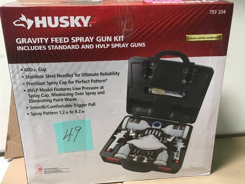 lot 49 image: Husky HVLP and Standard Gravity Feed Spray Gun Kit in good condition