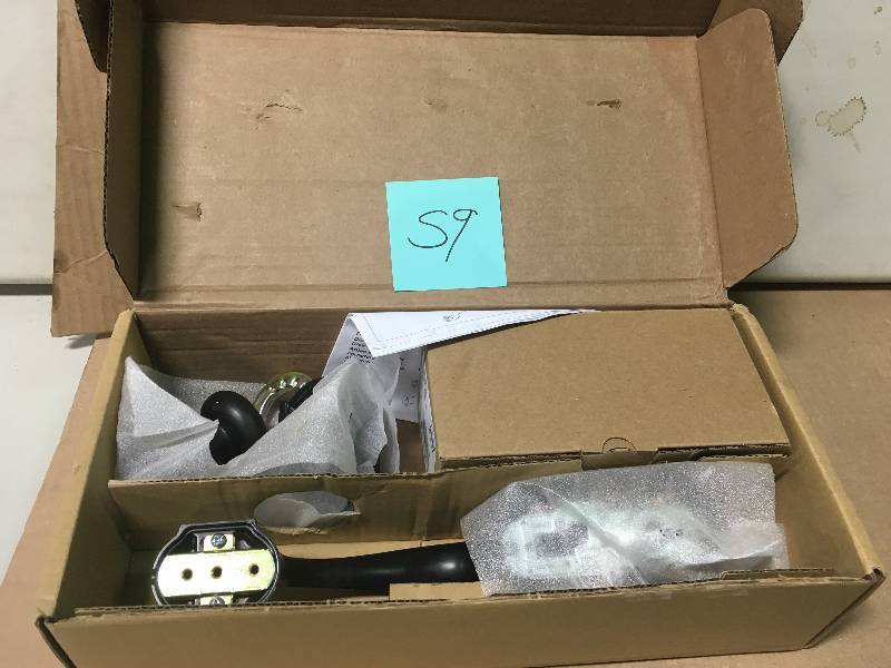 lot 59 image: Schlage F58 ADD 622 Addison Exterior Handleset with Deadbolt, Matte Black  in like new condition