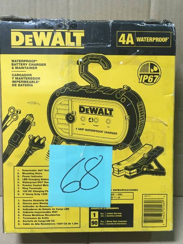 lot 68 image: DEWALT DXAEWPC4 Professional 4 Amp Waterproof Automatic Battery Charger