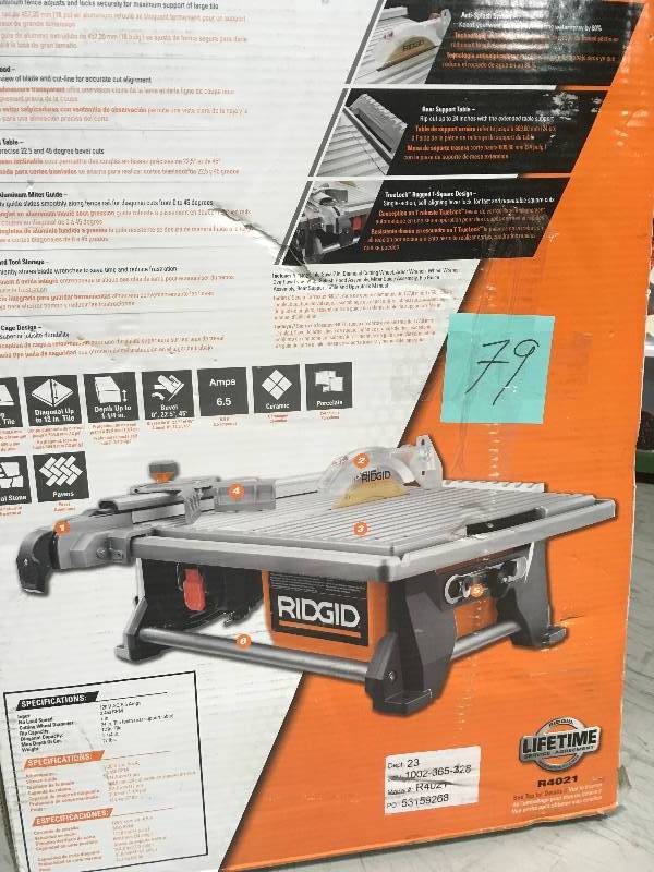lot 79 image: RIDGID 120-Volt 7 in. Table Top Wet Tile Saw USED in working condition