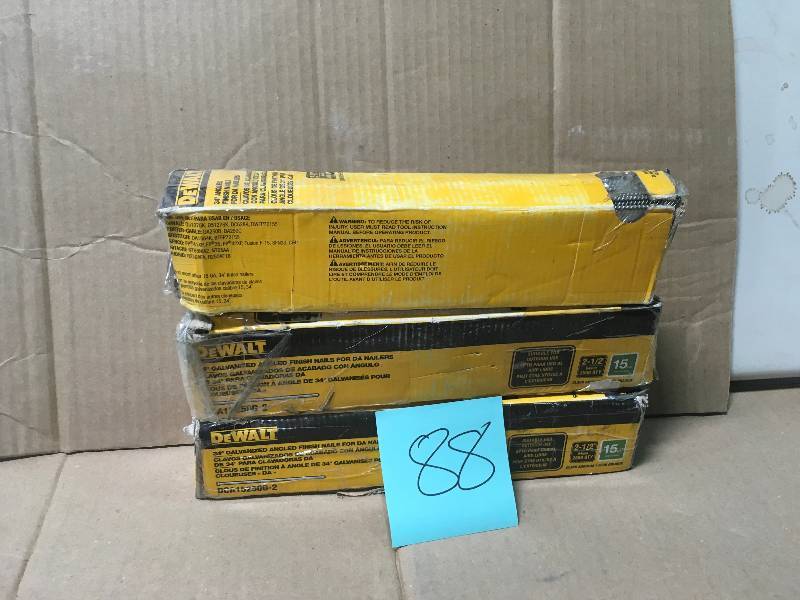 lot 88 image: DeWalt DCA15250-2 Nail Finish 15Ga 2-12 Angl (Box Of 2,500) LOT OF 3 CASES