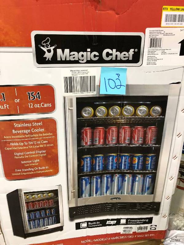 lot 102 image: Magic Chef Beverage 23.4 in. 154 (12 oz.) Can Cooler, Stainless Steel not used