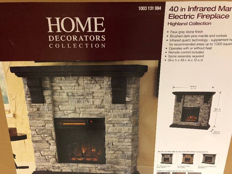 lot 106 image: Home Decorators Collection Highland 40 in. Media Console Electric Fireplace TV Stand in Faux Stone Gray in good conditions
