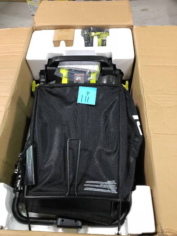 lot 111 image: Ryobi 20 in. 40-Volt Brushless Lithium-Ion Cordless Self-Propelled Walk Behind Mower with 5.0 Ah BatteryCharger Included  not used