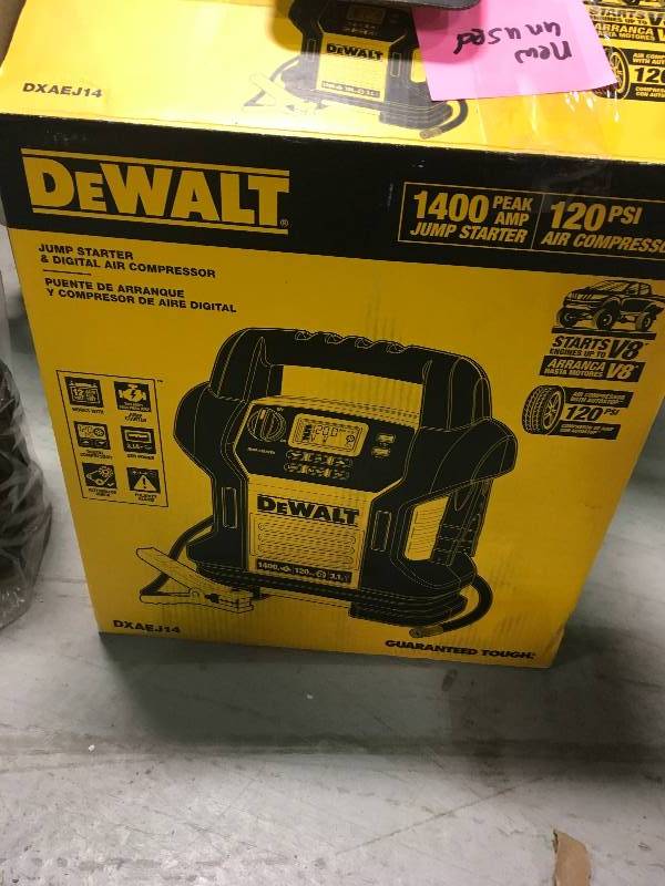 lot 8 image: DEWALT-DXAEJ14 1400 Peak Amp Jump Starter with Digital Compressor in good working condition