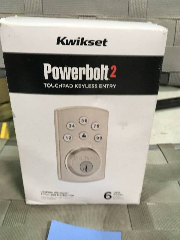 lot 12 image: Kwikset Signature Series 99070-101 Satin Nickel Powerbolt2 Electronic Deadbolt with Smartkey in good working condition