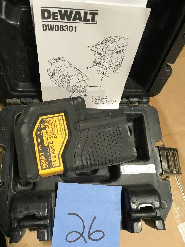 lot 26 image: DEWALT 100 ft. 3-Spot Laser Level  in good working condition