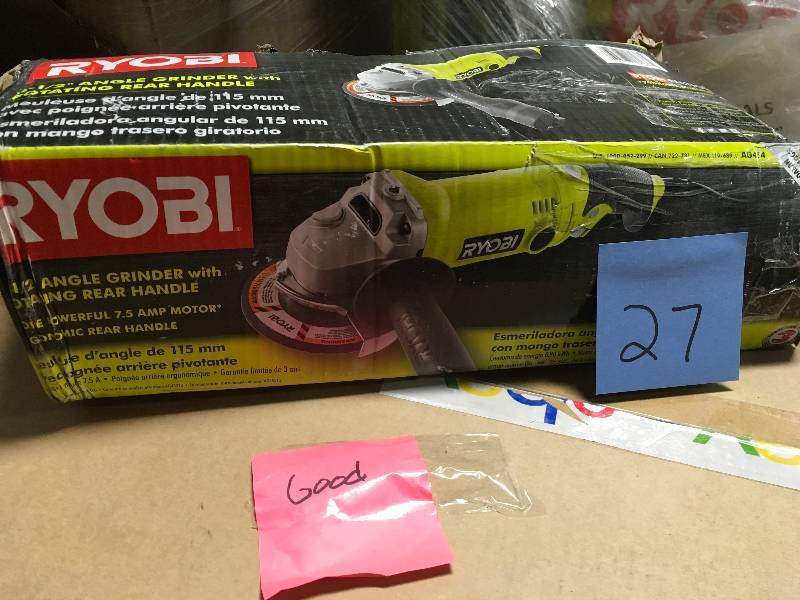 lot 27 image: Ryobi 6.5 Amp 4-12 in. Angle Grinder  in good working condition