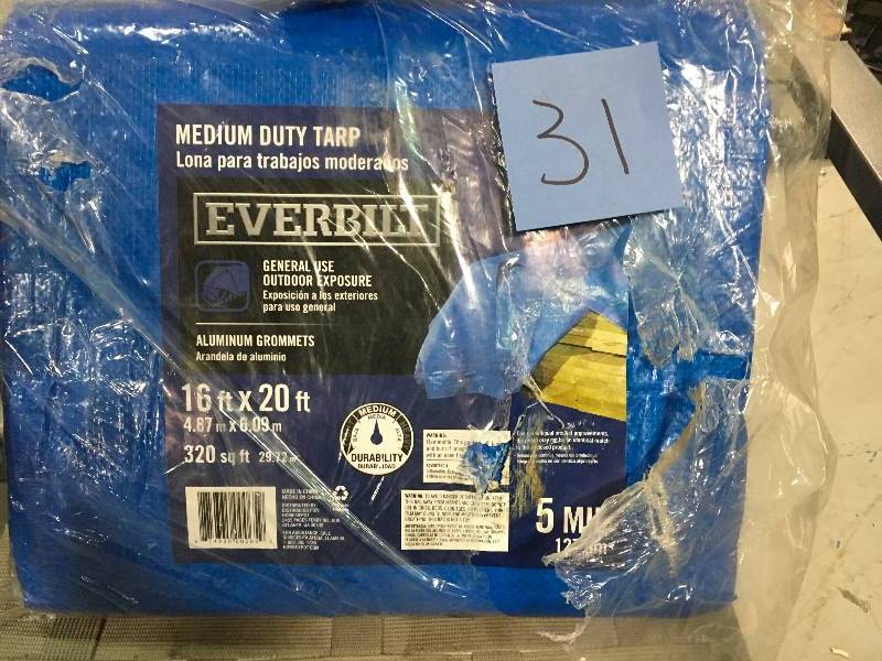 lot 31 image: Everbilt 16 ft. x 20 ft. Blue Medium Duty Tarp not used