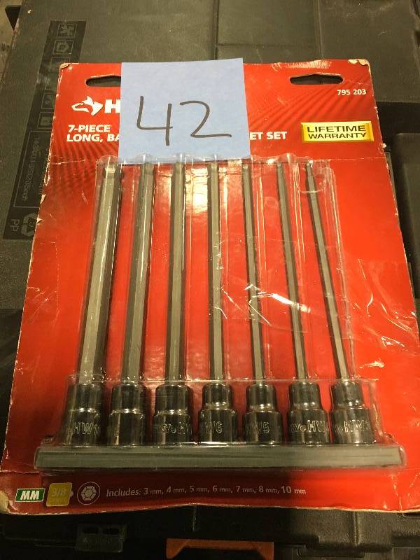 lot 42 image: Husky 38 in. Drive Metric Long Ball Hex Bit Socket Set (7-Piece)