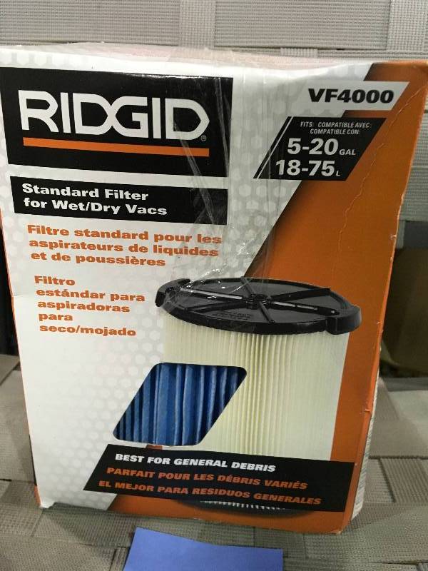 lot 64 image: RIDGID 1-Layer Everyday Dirt Pleated Paper Filter for 5.0 Plus Gallon for WetDry Vacuum  in good working condition