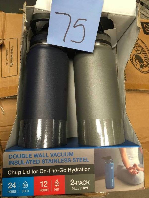lot 75 image: Thermoflask Stainless Steel 24 Ounce Water Bottle Flask 2 Pack not used