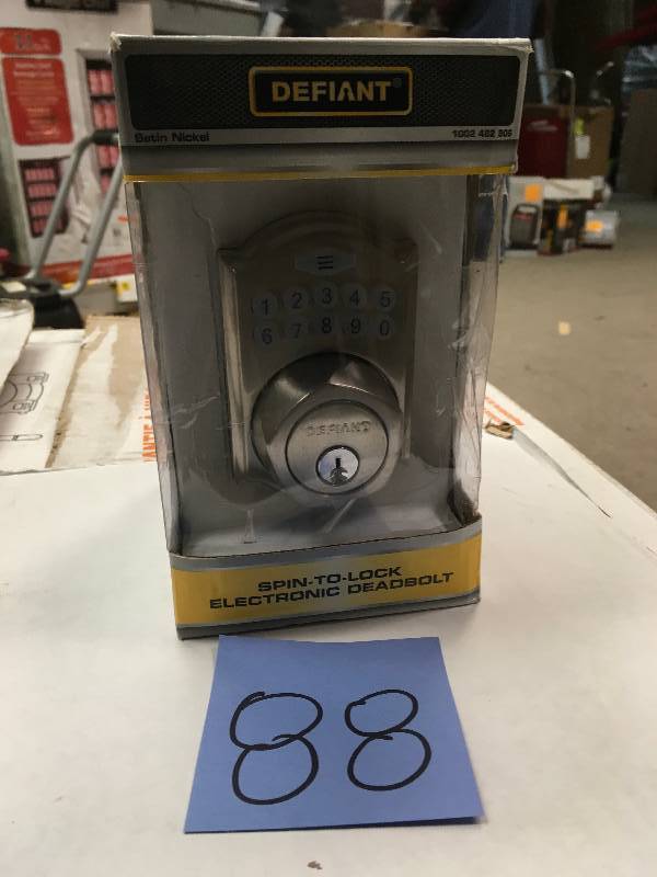 lot 88 image: Defiant Single Cylinder Satin Nickel Castle Spin-To-Lock Electronic Deadbolt like new