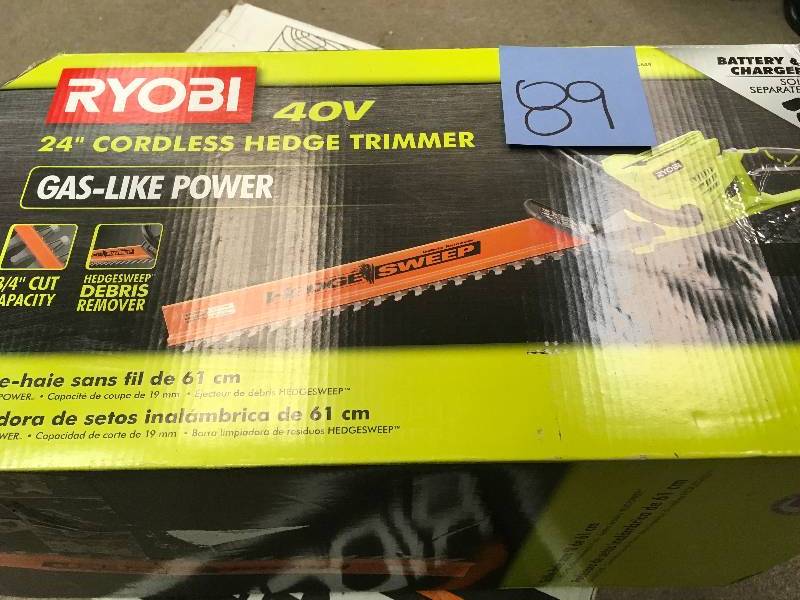 lot 89 image: Ryobi 24 in. 40-Volt Lithium-Ion Cordless Hedge Trimmer - Battery and Charger Not Included like new