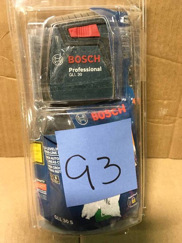 lot 93 image: Bosch 30 ft. Self Leveling Cross Line Laser Level  in good working condition