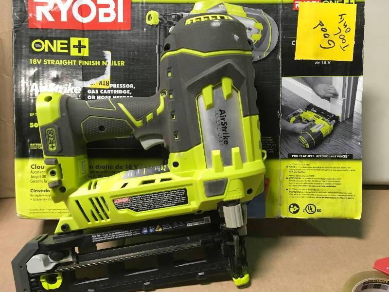 lot 96 image: Ryobi 18-Volt ONE Cordless AirStrike 16-Gauge Cordless Straight Finish Nailer (Tool-Only)  in good working condition