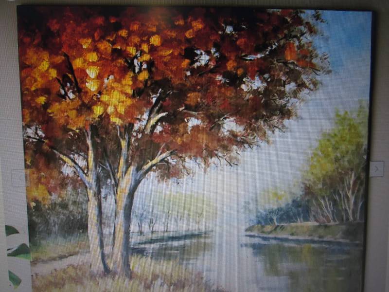lot 73 image: Tree & Stream Oil Painting open box...