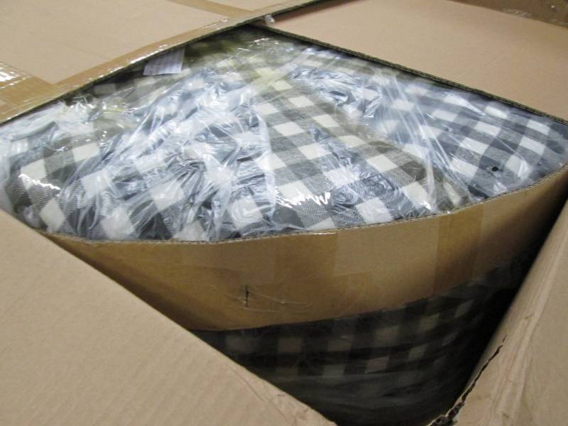 lot 100 image: Black Check Storage Ottoman open bo...