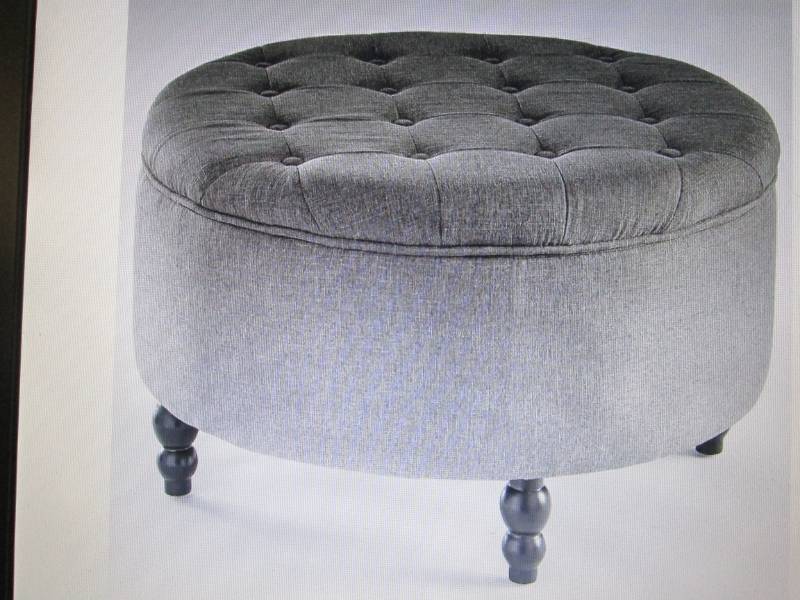 lot 102 image: Button-Tufted Storage Ottoman open ...