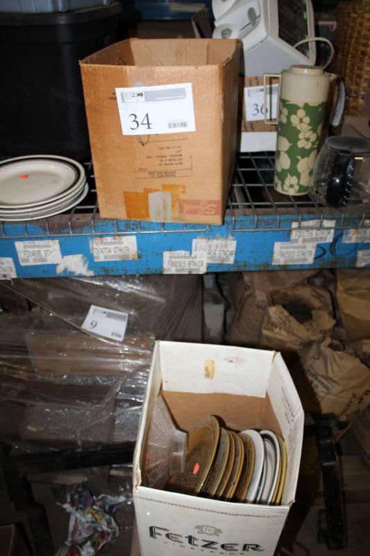 lot 34 image: Plates, Thermos, Coffee Pot, Glassware