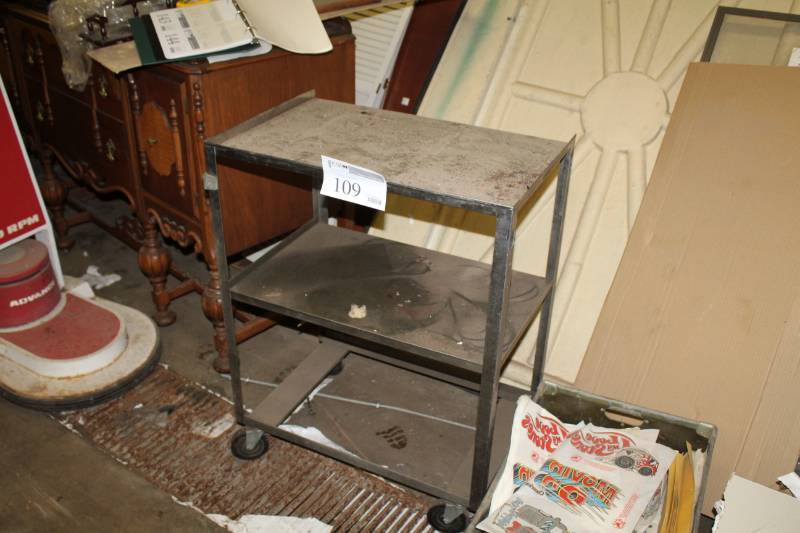 lot 109 image: Rolling Metal Utility Cart with 3-Shelves