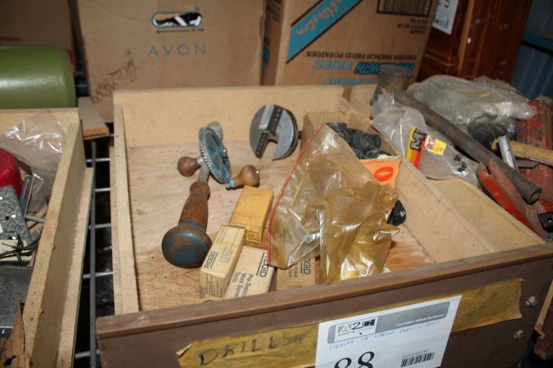 lot 88 image: Misc. Parts, Tools - Hand Drill, Electrical Supplies, Ridgid Pipe Dies