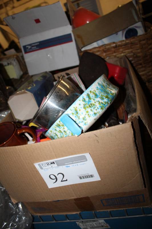 lot 92 image: Toys, Home Goods, Kitchen Bowls, Decorative Fork and Spoon, Porcelain Bunny Bag, And More