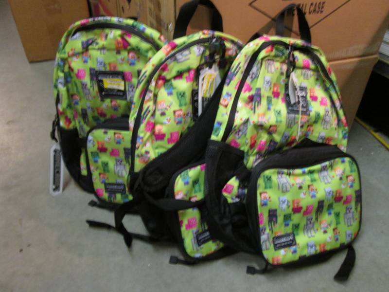 lot 58 image: Lot of 3 Minecraft Back Packs Retal...