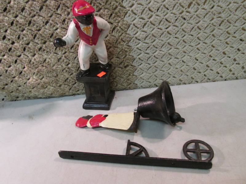 lot 256 image: Cast Iron Bell and Figure Broken mo...